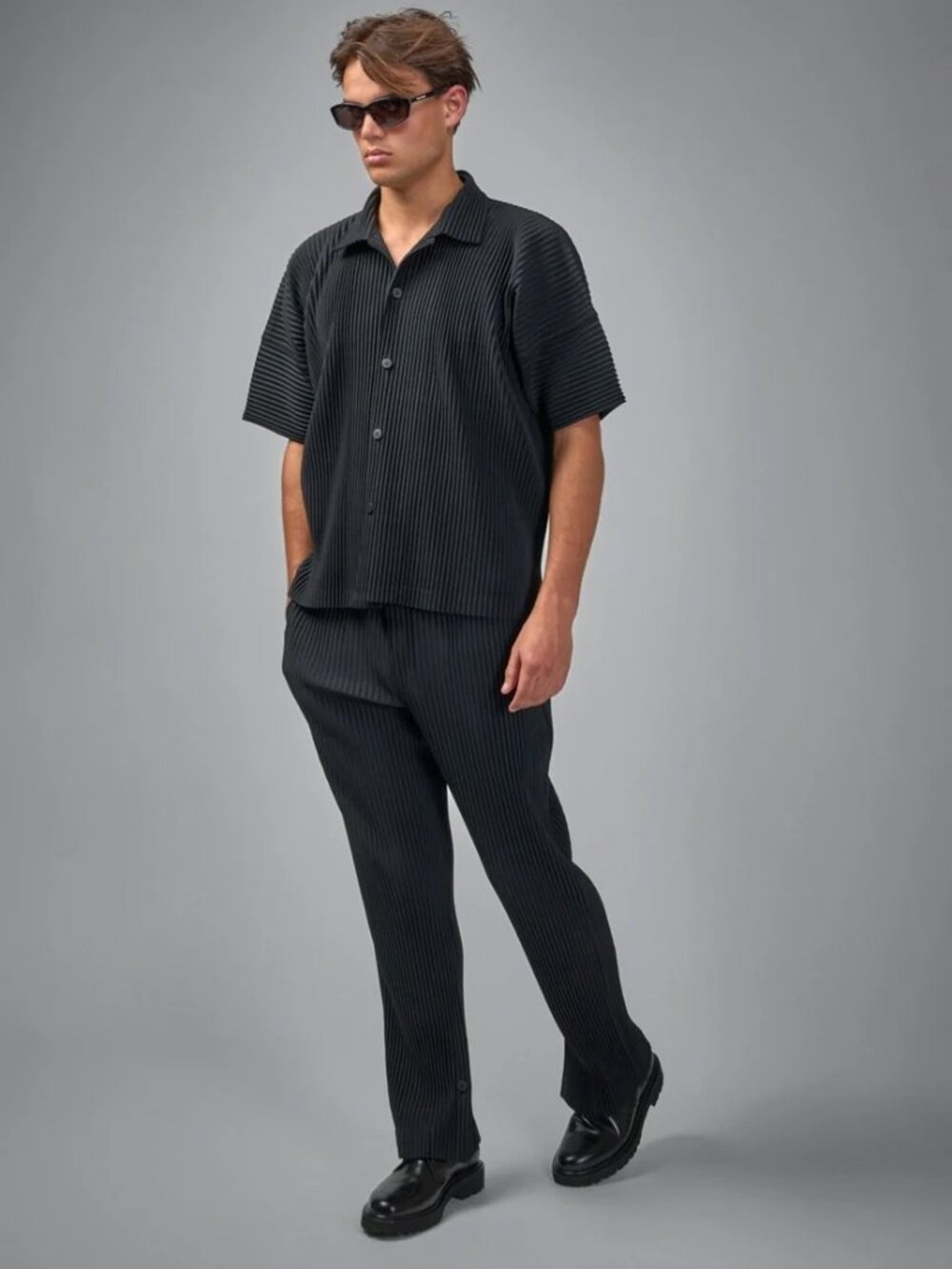 Homme Plisse Issey Miyake Pleated Snap Trousers in Black, Size 1
